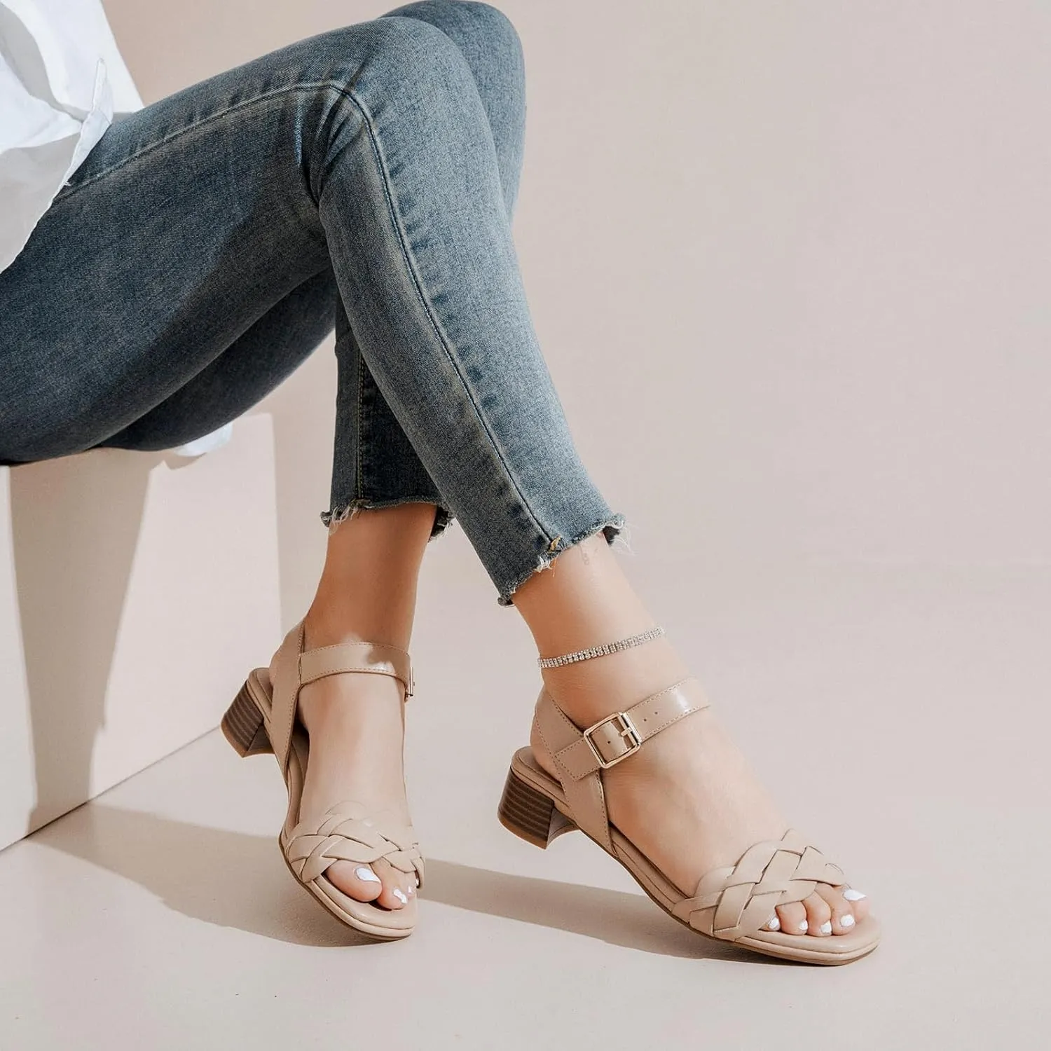 Women's Heels Chunky Heeled Sandals Low Block Heel Ankle Strap Dressy Bradied Sandals Square Open Toe Wedding Party Shoes for Women.