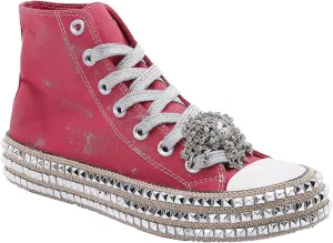 Womens High-Top Canvas Sneakers Studded Rhinestone Side Shoes Lace Up Fashion Shoes Casual Platform Ankle Boots
