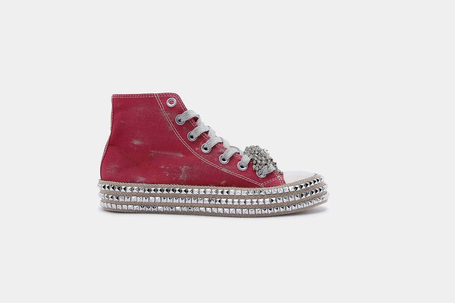 Womens High-Top Canvas Sneakers Studded Rhinestone Side Shoes Lace Up Fashion Shoes Casual Platform Ankle Boots