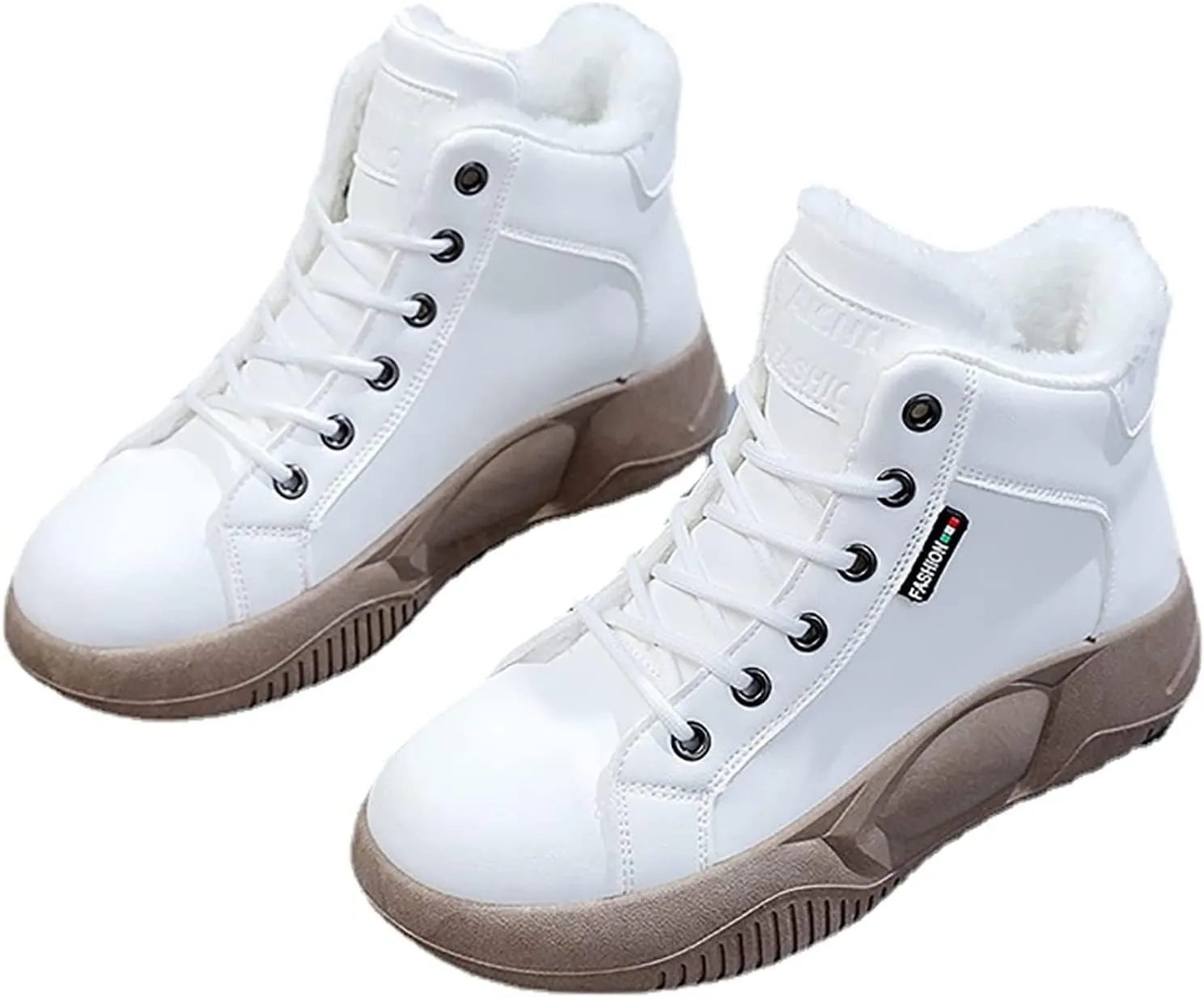 Women's High Top Thick Sole Boots,Cozy Thermal Fur Lining Non-Slip Fashion Boot Casual Lace Up Sneakers
