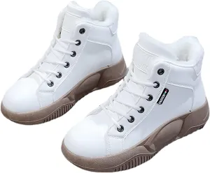 Women's High Top Thick Sole Boots,Cozy Thermal Fur Lining Non-Slip Fashion Boot Casual Lace Up Sneakers