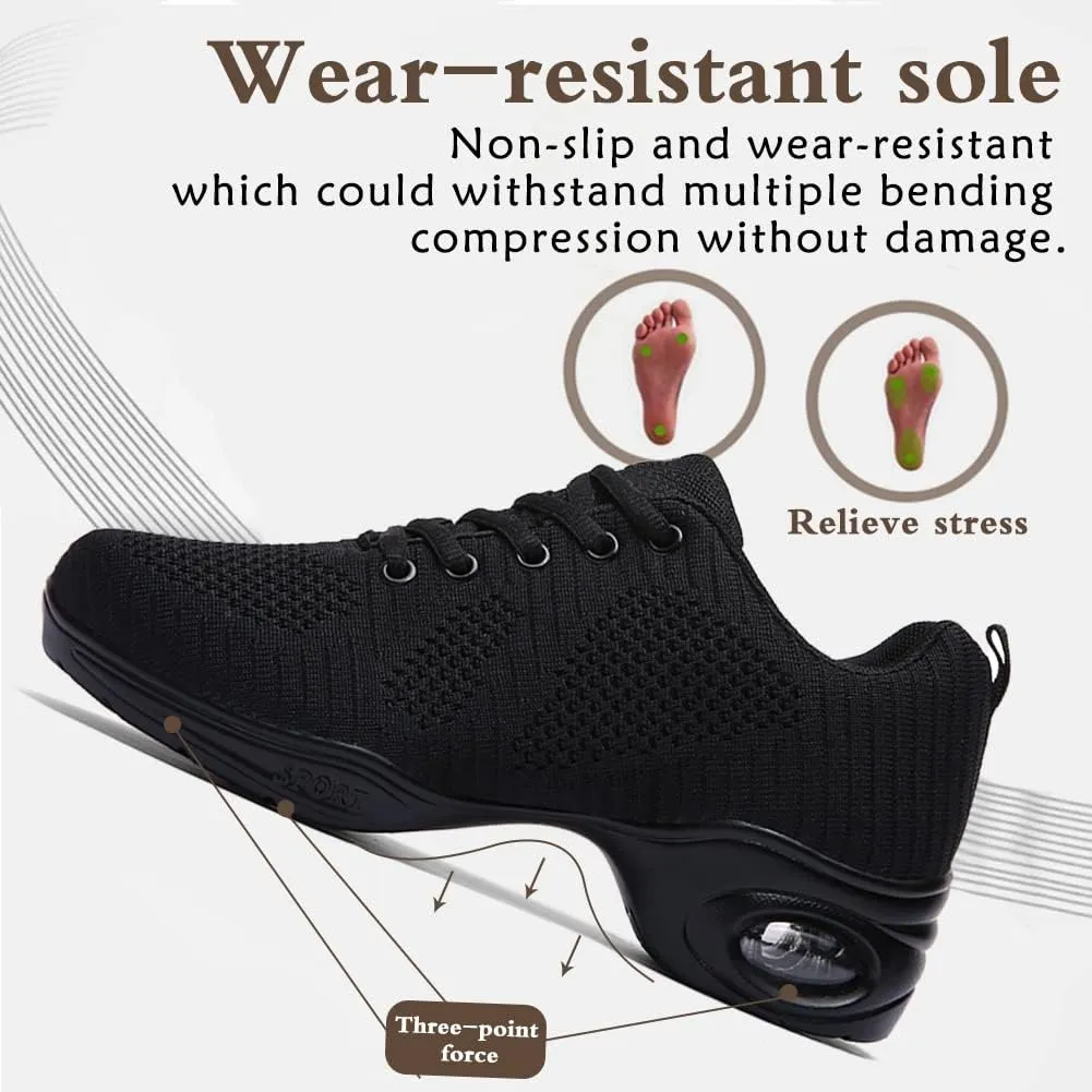 Women's Jazz Breathable Air Cushion Split Sole Athletic Walking Lace Up Dance Sneakers,Model 1902