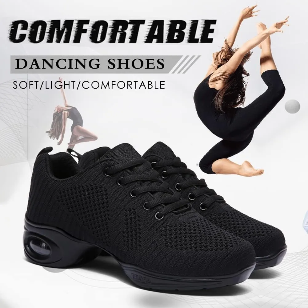 Women's Jazz Breathable Air Cushion Split Sole Athletic Walking Lace Up Dance Sneakers,Model 1902
