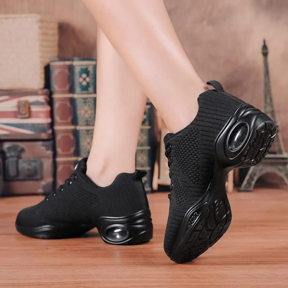 Women's Jazz Breathable Air Cushion Split Sole Athletic Walking Lace Up Dance Sneakers,Model 1902