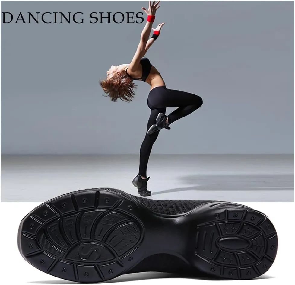 Women's Jazz Breathable Air Cushion Split Sole Athletic Walking Lace Up Dance Sneakers,Model 1902