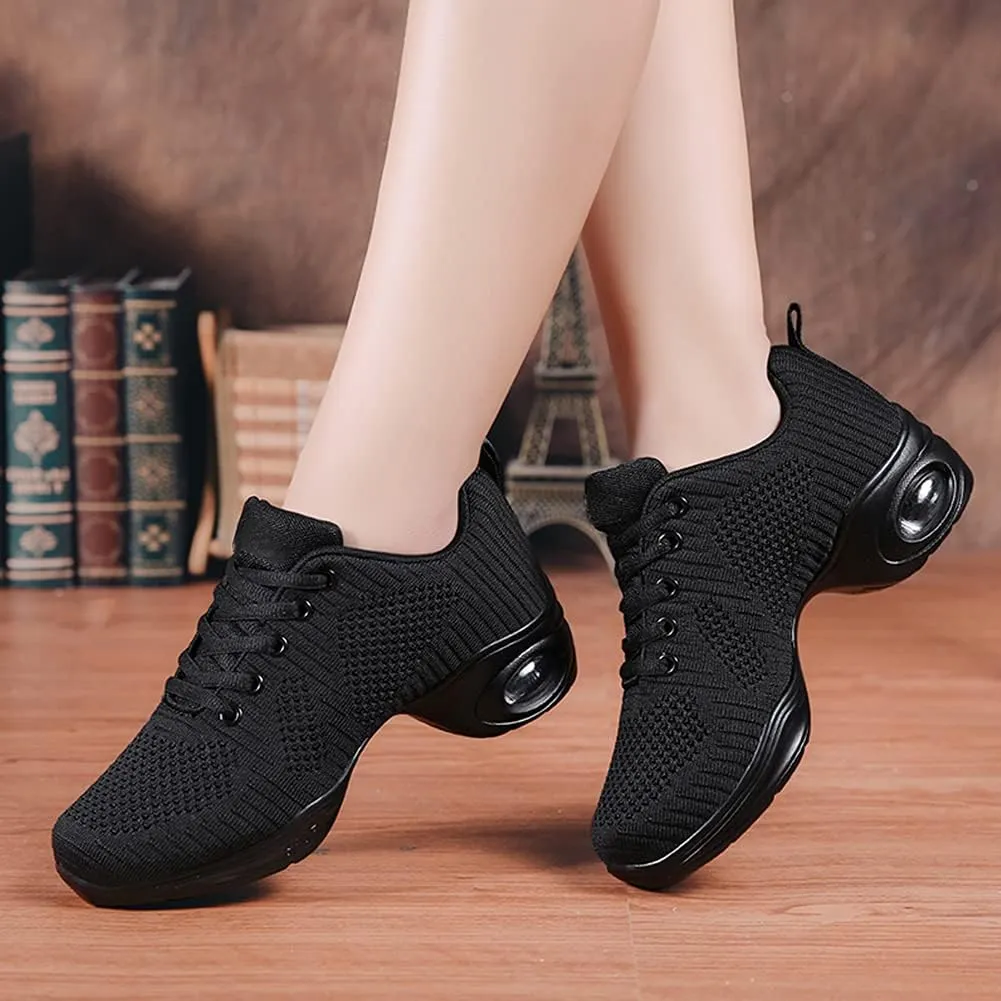 Women's Jazz Breathable Air Cushion Split Sole Athletic Walking Lace Up Dance Sneakers,Model 1902