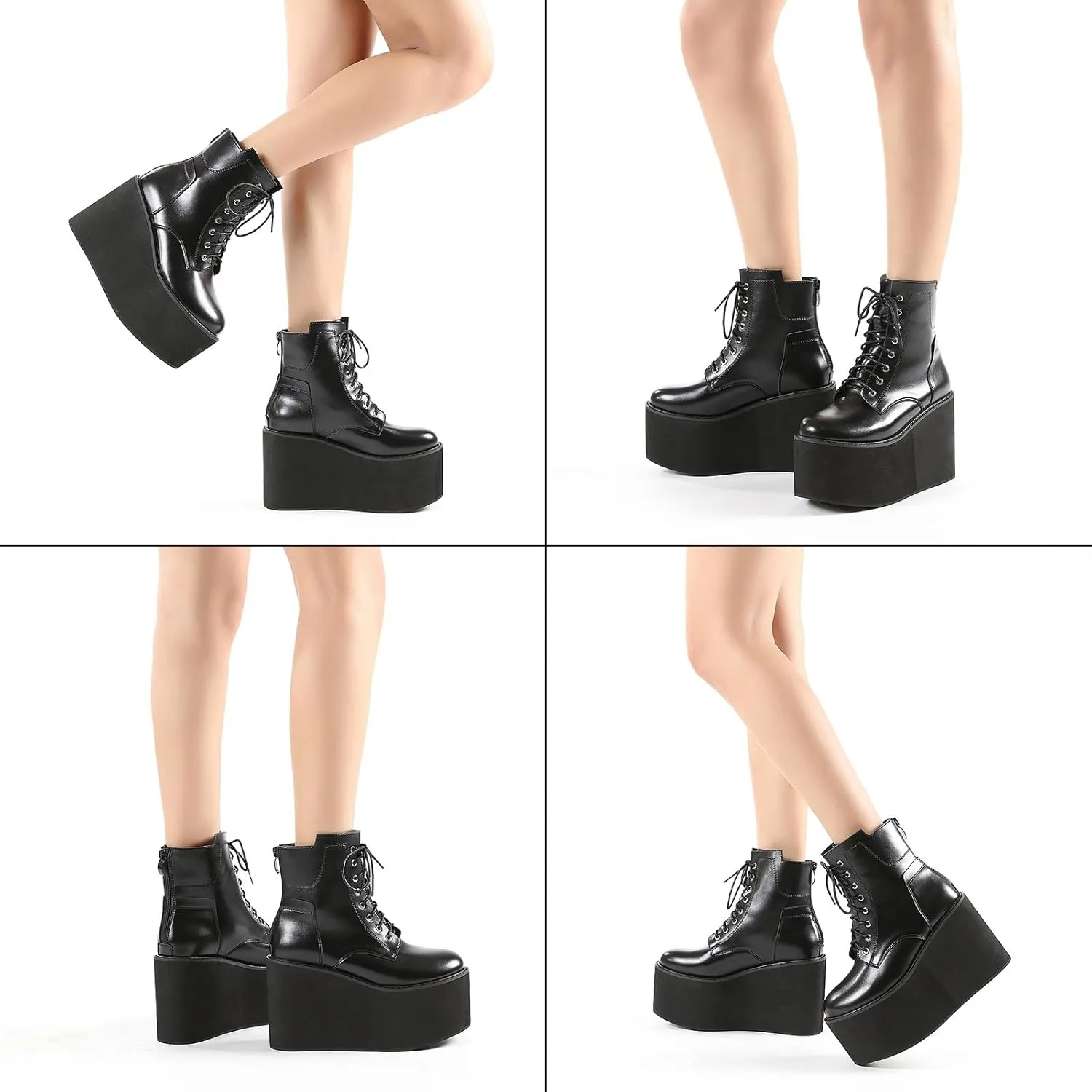 Women's Lace up Platform Gothic Ankle Booties Back Zipper Comfortable Round Toe Non Slip Wedge Dress Booties for Fashion Party Prom