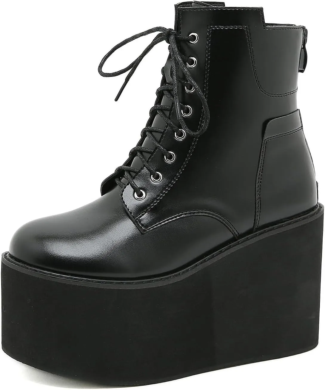 Women's Lace up Platform Gothic Ankle Booties Back Zipper Comfortable Round Toe Non Slip Wedge Dress Booties for Fashion Party Prom