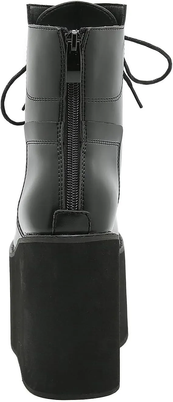 Women's Lace up Platform Gothic Ankle Booties Back Zipper Comfortable Round Toe Non Slip Wedge Dress Booties for Fashion Party Prom