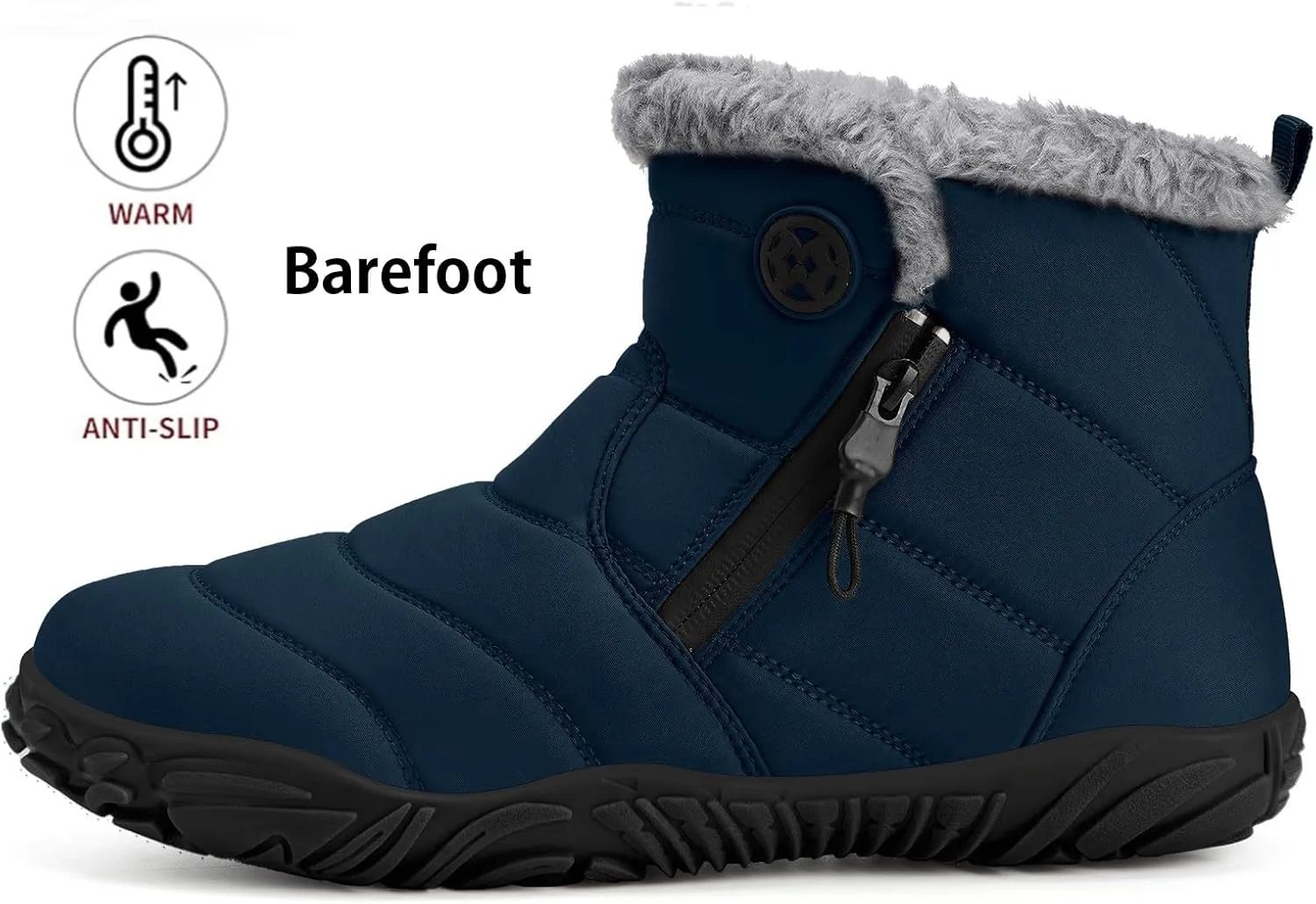Womens Mens Barefoot Boots Shoes | Winter Snow Boots | Warm Ankle Booties | Zero Drop Sole | Wide Toe Box |