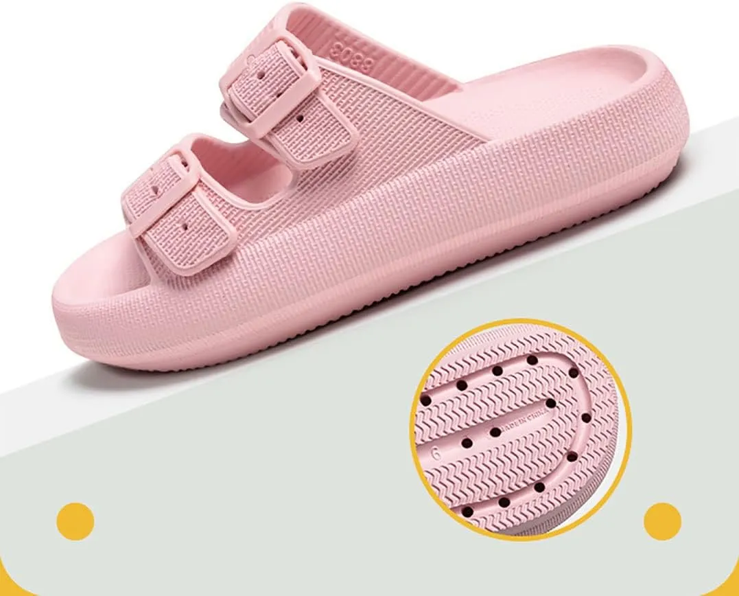 Women's Men's Cloud Slippers Pillow Sandals Cloud Slide Sandals Pillow Double Buckle Adjustable Slippers Non-Slip Platform Sandals