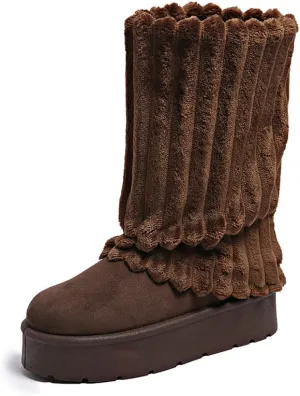 Women's Platform Fur Boots, Fuzzy Fleece Lined Ankle Booties, Anti-Slip