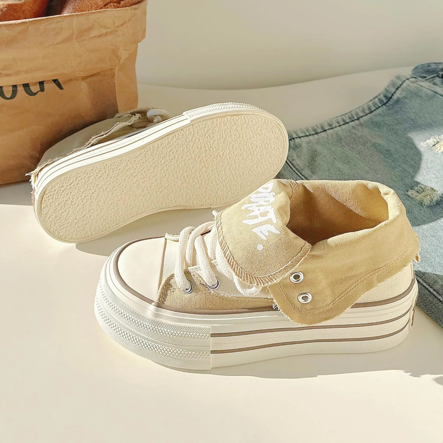 Women's Platform High-Top Canvas Sneakers, Y2K Low-Top Chunky Shoes Casual Walking & Streetwear