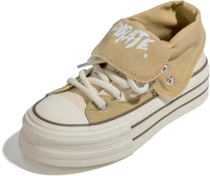 Women's Platform High-Top Canvas Sneakers, Y2K Low-Top Chunky Shoes Casual Walking & Streetwear