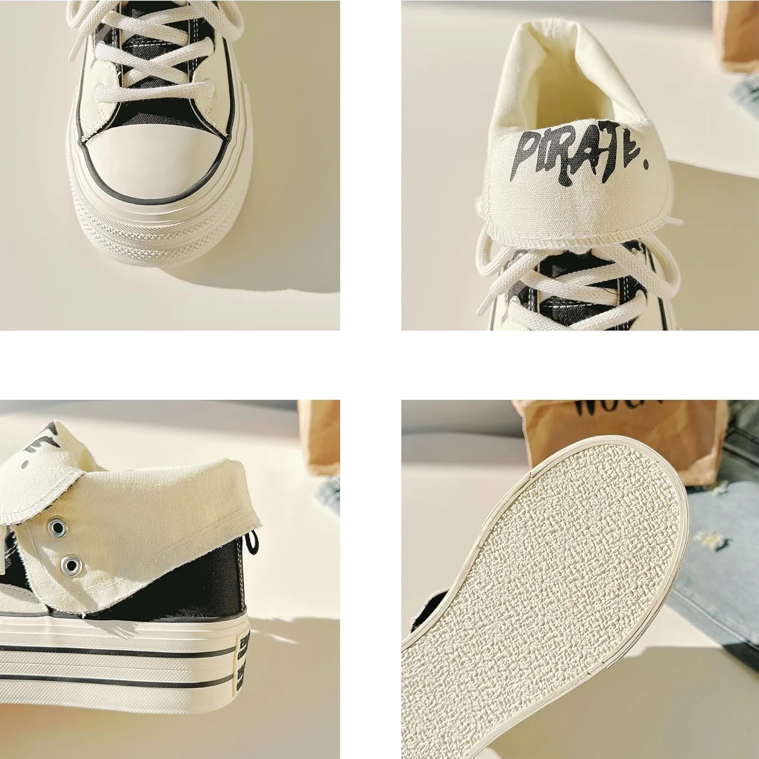Women's Platform High-Top Canvas Sneakers, Y2K Low-Top Chunky Shoes Casual Walking & Streetwear