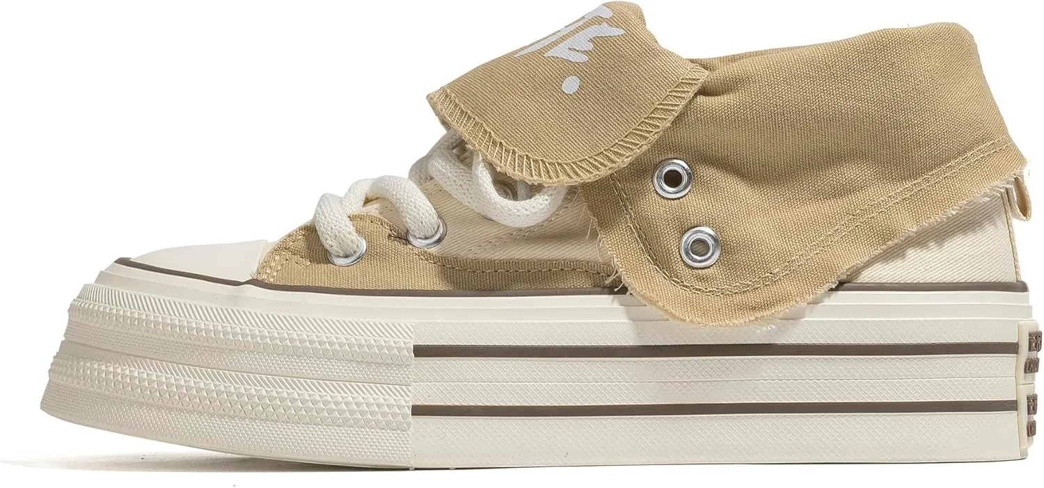 Women's Platform High-Top Canvas Sneakers, Y2K Low-Top Chunky Shoes Casual Walking & Streetwear