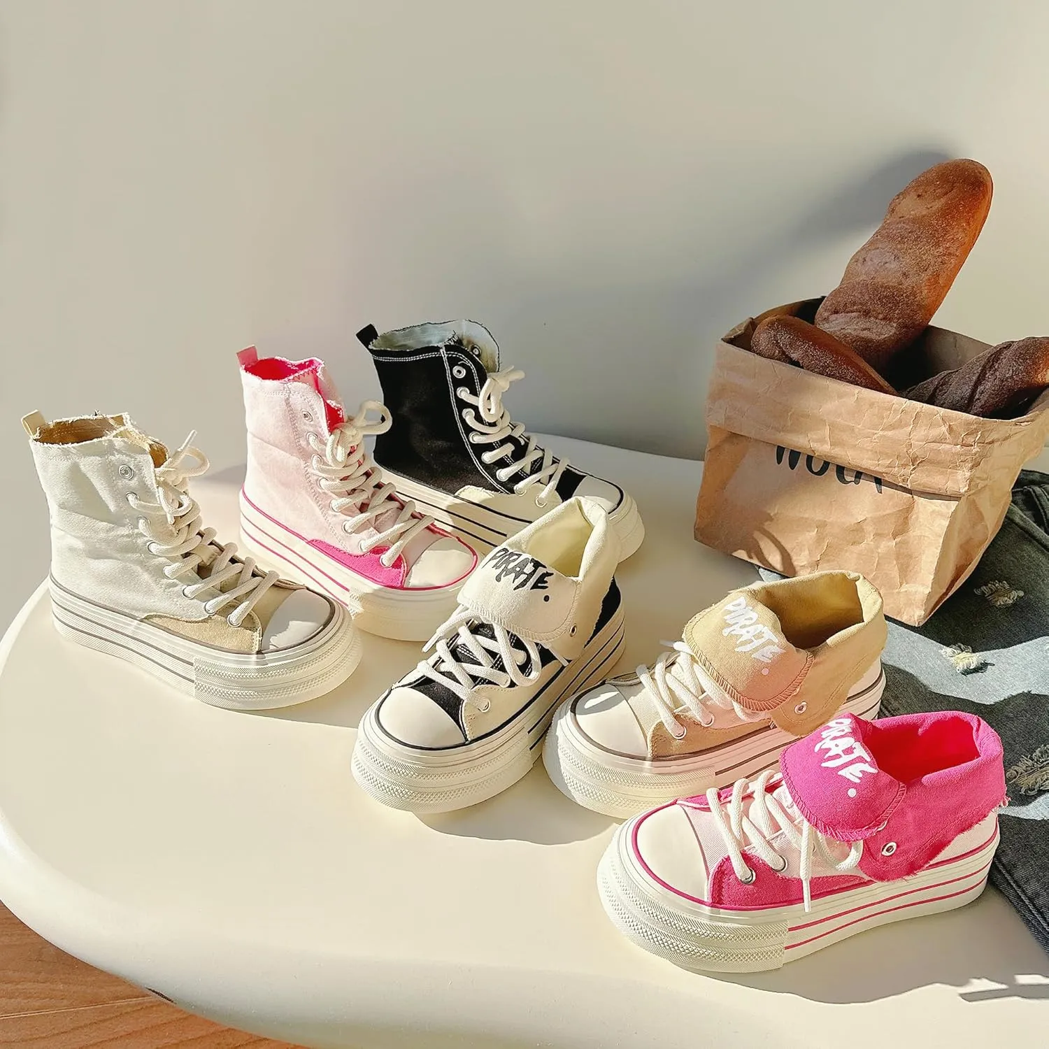 Women's Platform High-Top Canvas Sneakers, Y2K Low-Top Chunky Shoes Casual Walking & Streetwear
