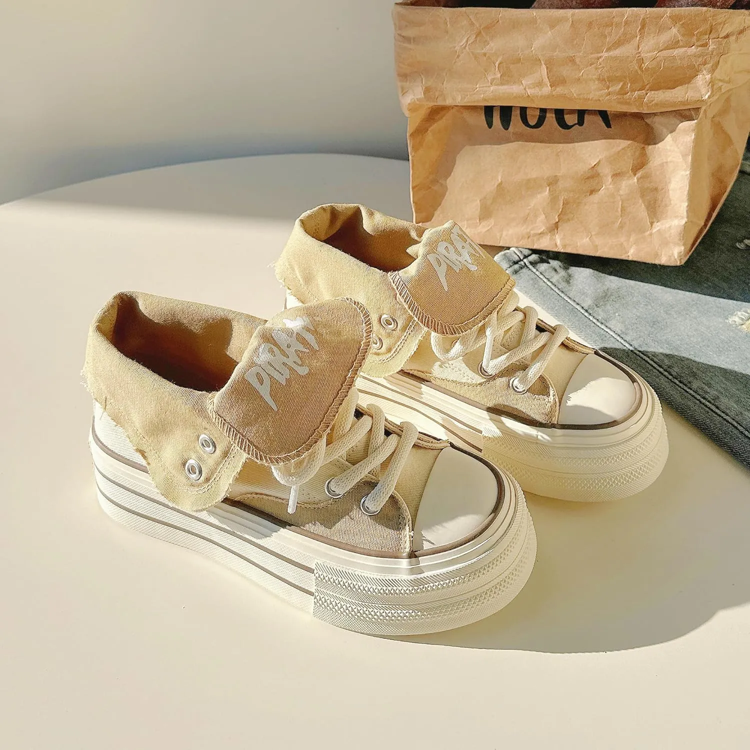 Women's Platform High-Top Canvas Sneakers, Y2K Low-Top Chunky Shoes Casual Walking & Streetwear