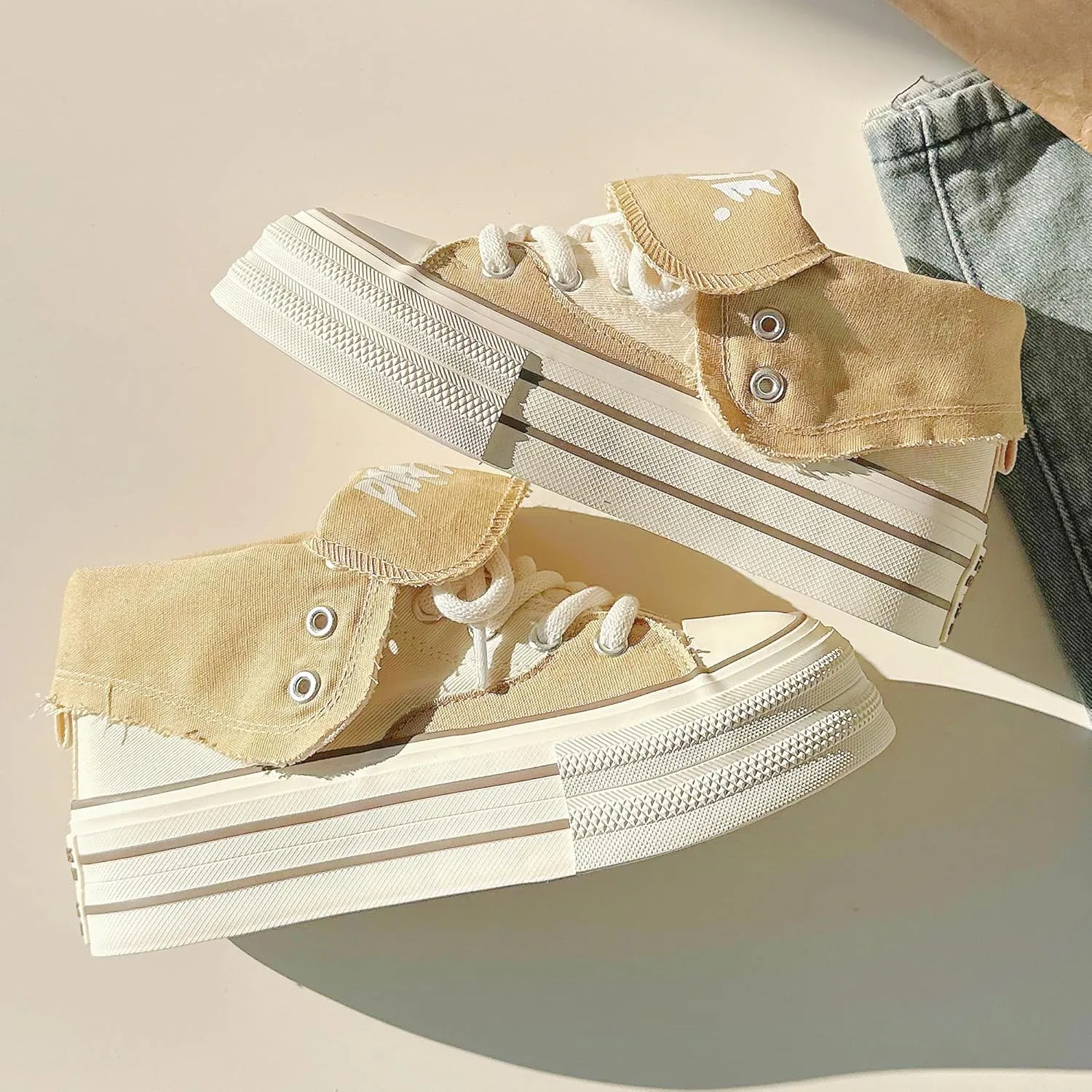 Women's Platform High-Top Canvas Sneakers, Y2K Low-Top Chunky Shoes Casual Walking & Streetwear