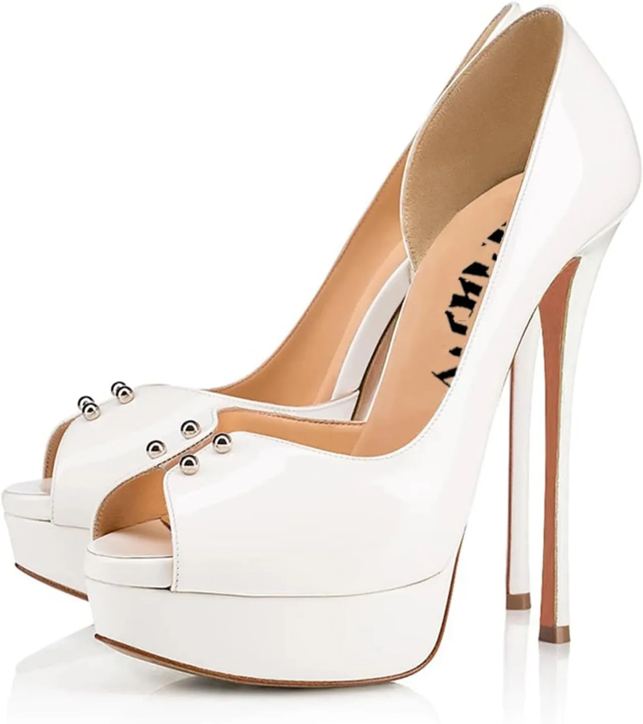 Women's Platform Peep Toe Pumps, White Black Stiletto Wedding Party Heels