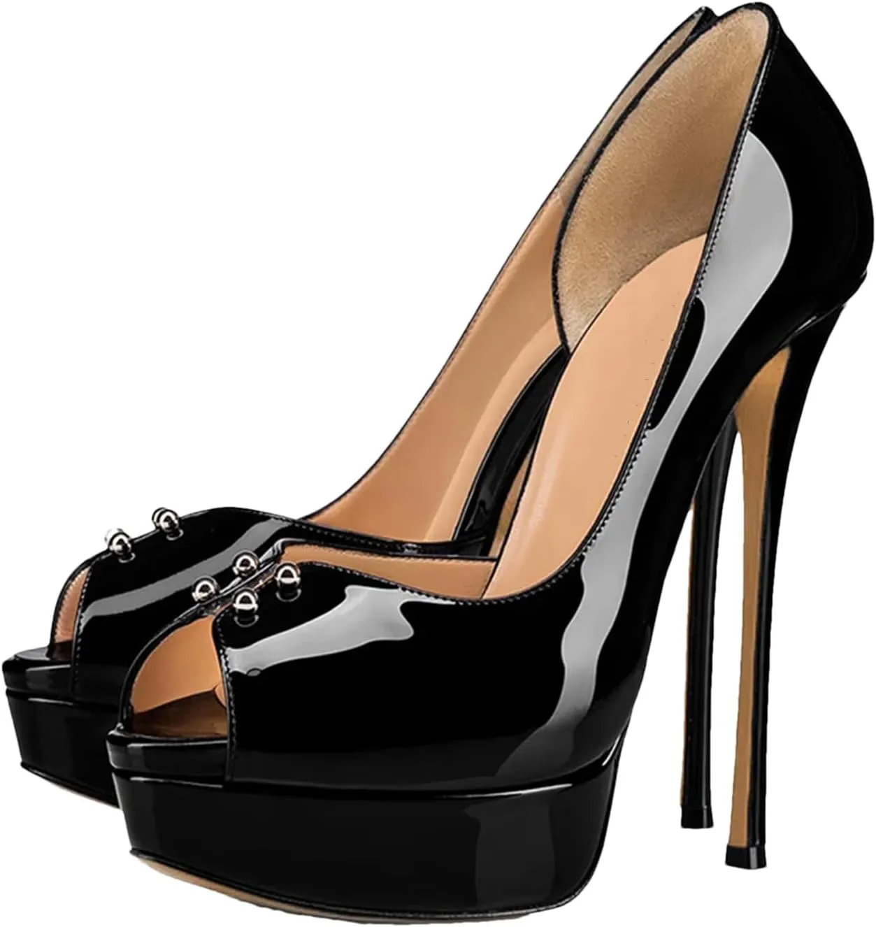Women's Platform Peep Toe Pumps, White Black Stiletto Wedding Party Heels