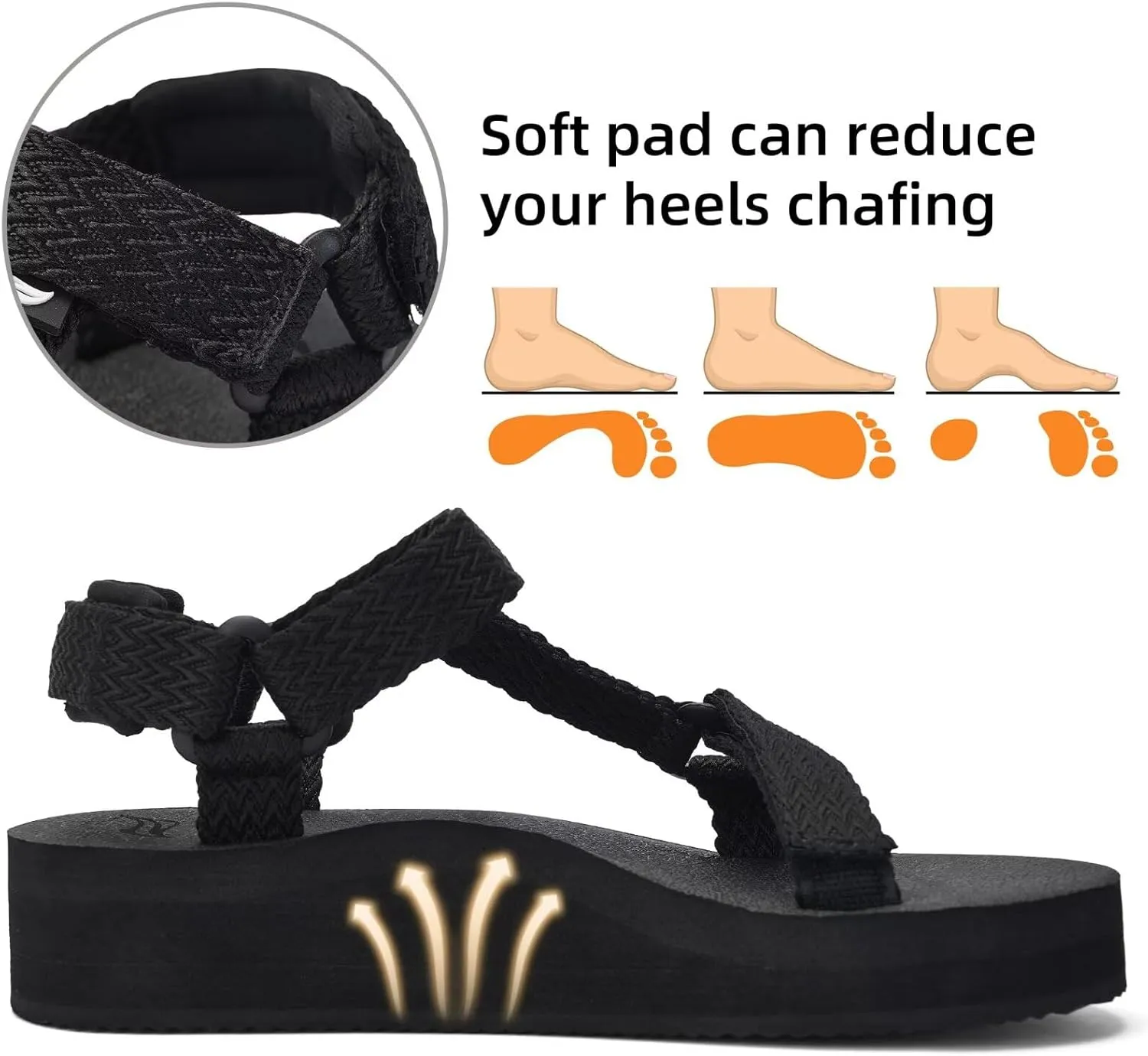 Women's Platform Sandals Casual Adjustable Shoes with Arch Support Yoga Mat Insole Light Weight Flatform Sandals
