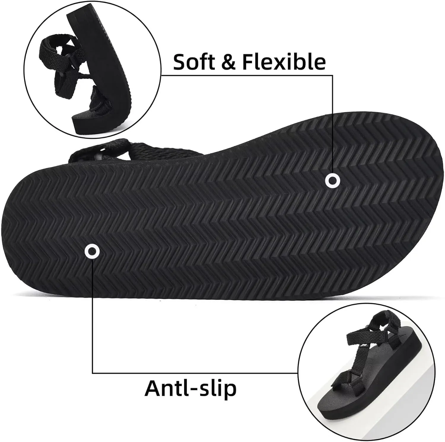 Women's Platform Sandals Casual Adjustable Shoes with Arch Support Yoga Mat Insole Light Weight Flatform Sandals