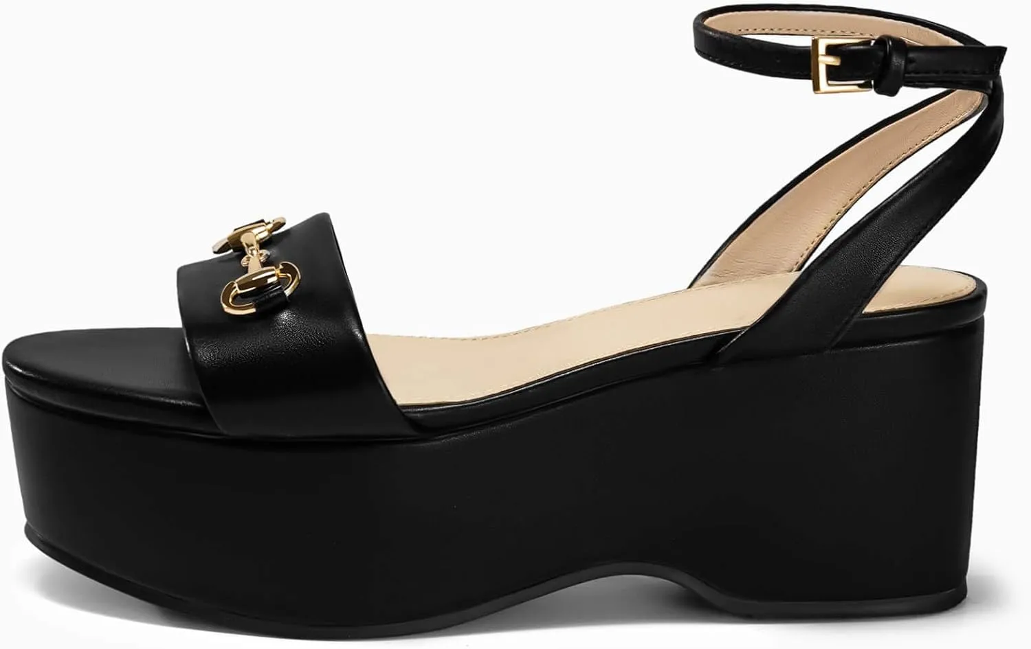 Womens Platform Sandals Chunky Wedges Heels Open Toe Ankle Strap Summer Dress Shoes with Metal Buckle