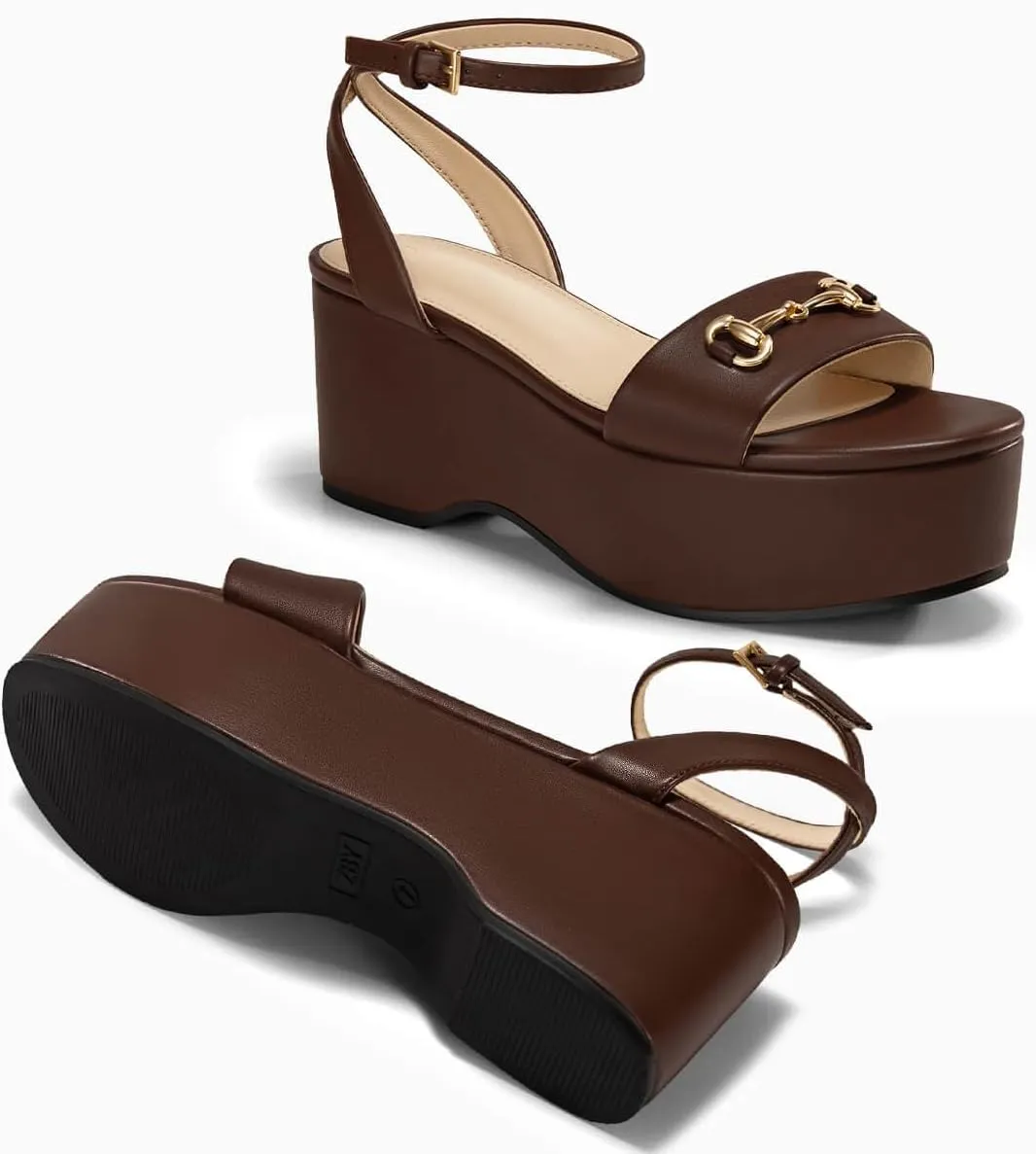 Womens Platform Sandals Chunky Wedges Heels Open Toe Ankle Strap Summer Dress Shoes with Metal Buckle