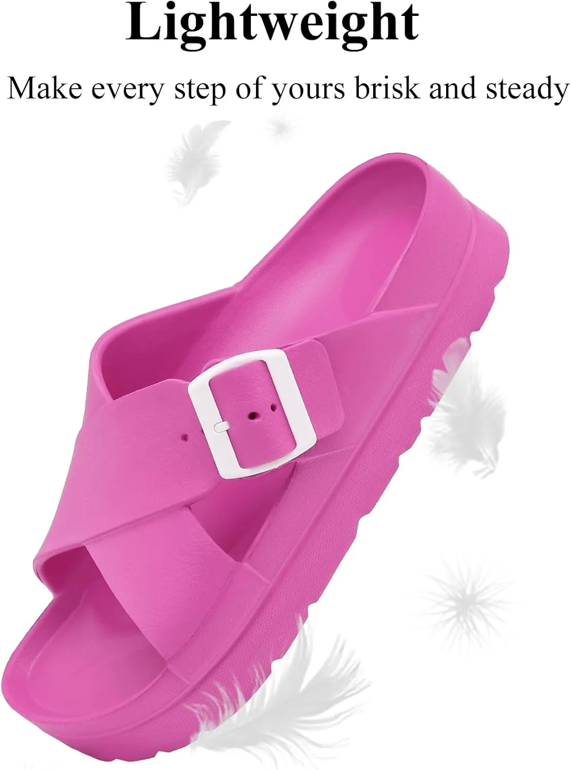 Womens Platform Sandals with Arch Support, Adjustable Buckle Beach Sandal Woman Comfort Lightweight Ultra Cushion EVA Slides
