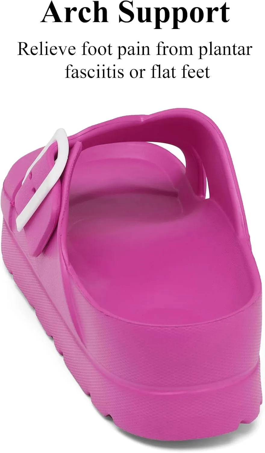 Womens Platform Sandals with Arch Support, Adjustable Buckle Beach Sandal Woman Comfort Lightweight Ultra Cushion EVA Slides