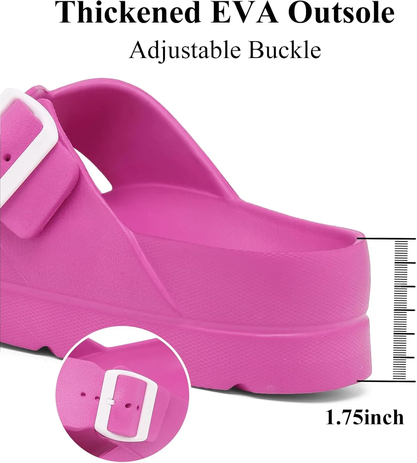 Womens Platform Sandals with Arch Support, Adjustable Buckle Beach Sandal Woman Comfort Lightweight Ultra Cushion EVA Slides