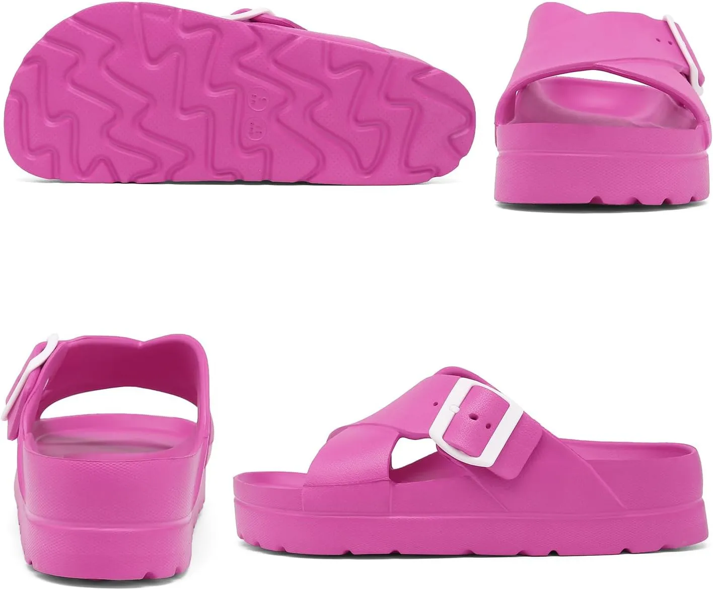Womens Platform Sandals with Arch Support, Adjustable Buckle Beach Sandal Woman Comfort Lightweight Ultra Cushion EVA Slides