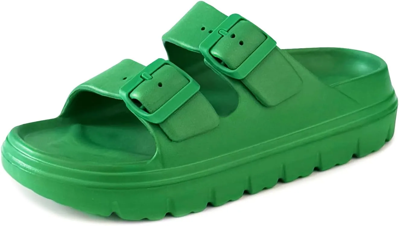 Womens Platform Sandals with Arch Support, Summer Beach Slides with Adjustable Buckle, Comfort Lightweight Chunky Cushion Slip on Sandal