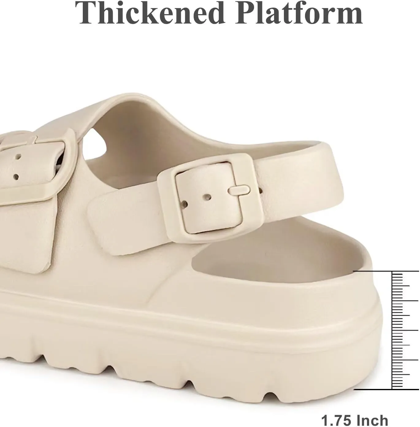 Womens Platform Sandals with Arch Support, Summer Beach Slides with Adjustable Buckle, Comfort Lightweight Chunky Cushion Slip on Sandal