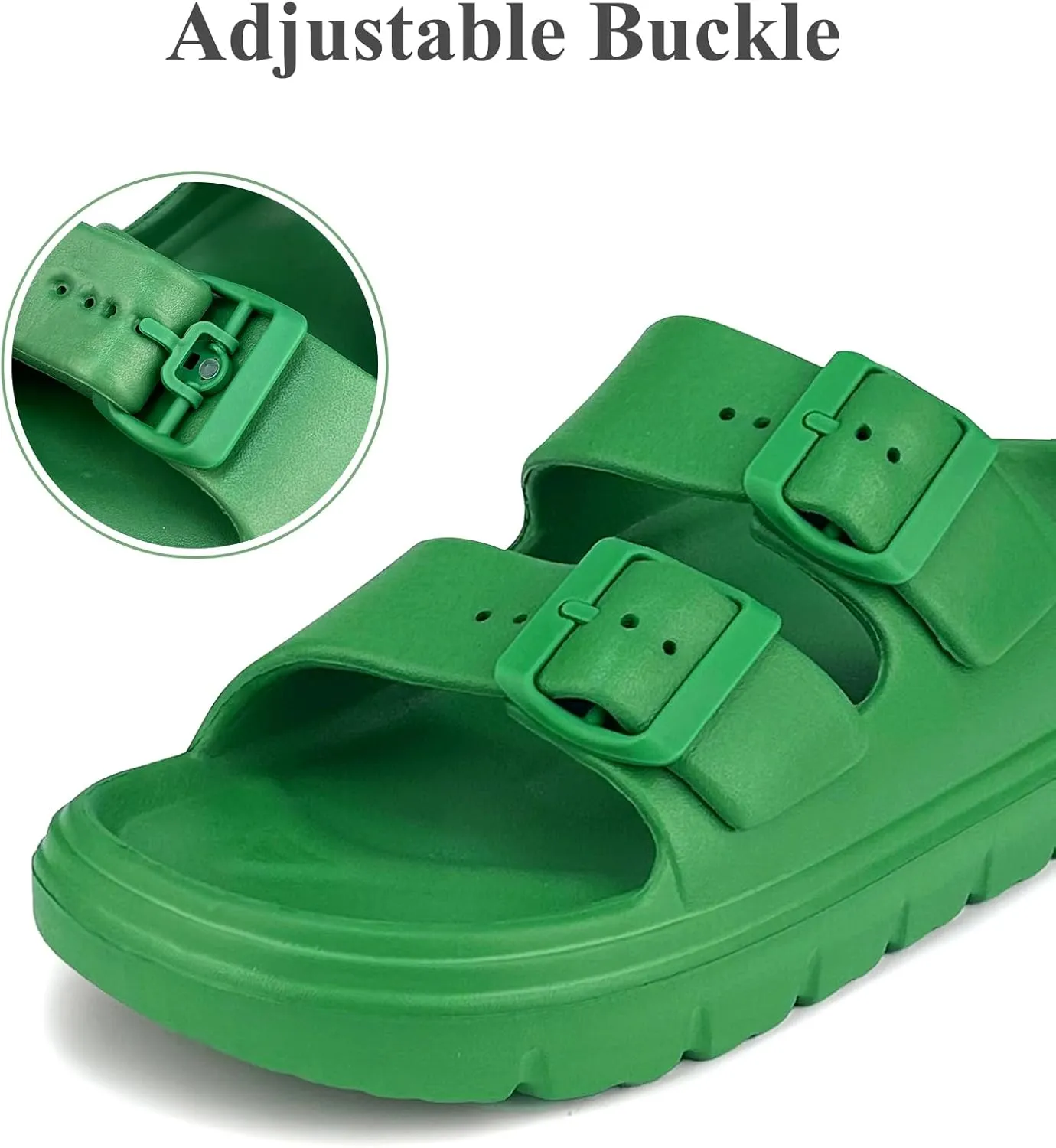 Womens Platform Sandals with Arch Support, Summer Beach Slides with Adjustable Buckle, Comfort Lightweight Chunky Cushion Slip on Sandal