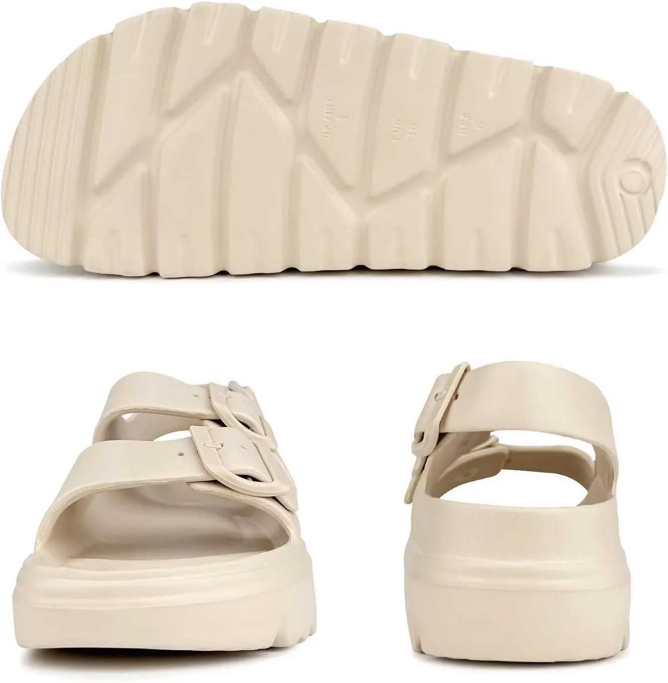 Womens Platform Sandals with Arch Support, Summer Beach Slides with Adjustable Buckle, Comfort Lightweight Chunky Cushion Slip on Sandal