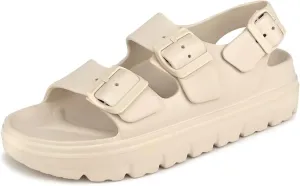 Womens Platform Sandals with Arch Support, Summer Beach Slides with Adjustable Buckle, Comfort Lightweight Chunky Cushion Slip on Sandal