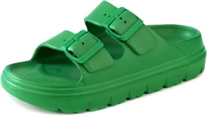 Womens Platform Sandals with Arch Support, Summer Beach Slides with Adjustable Buckle, Comfort Lightweight Chunky Cushion Slip on Sandal