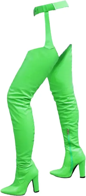 Women’S Sexy Thigh-High Boots Color Block Side Zipper Nightclub Party Shoes
