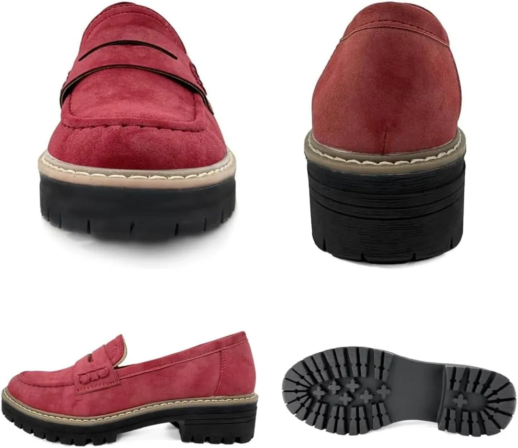 Women's Slip on Penny Loafers Shoes,Comfort Suede Platform Chunky Shoes for Work,Casual Women's Lug Sole Loafers