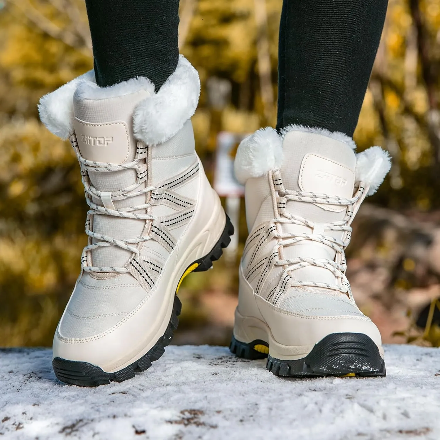 Womens Snow Boots Warm Fur Lined Winter Boots Anti Slip Ankle Boots Mid Calf Snowboots Waterproof and Cold-Resistant Outdoor Walking Shoes for Women Ladies Girls
