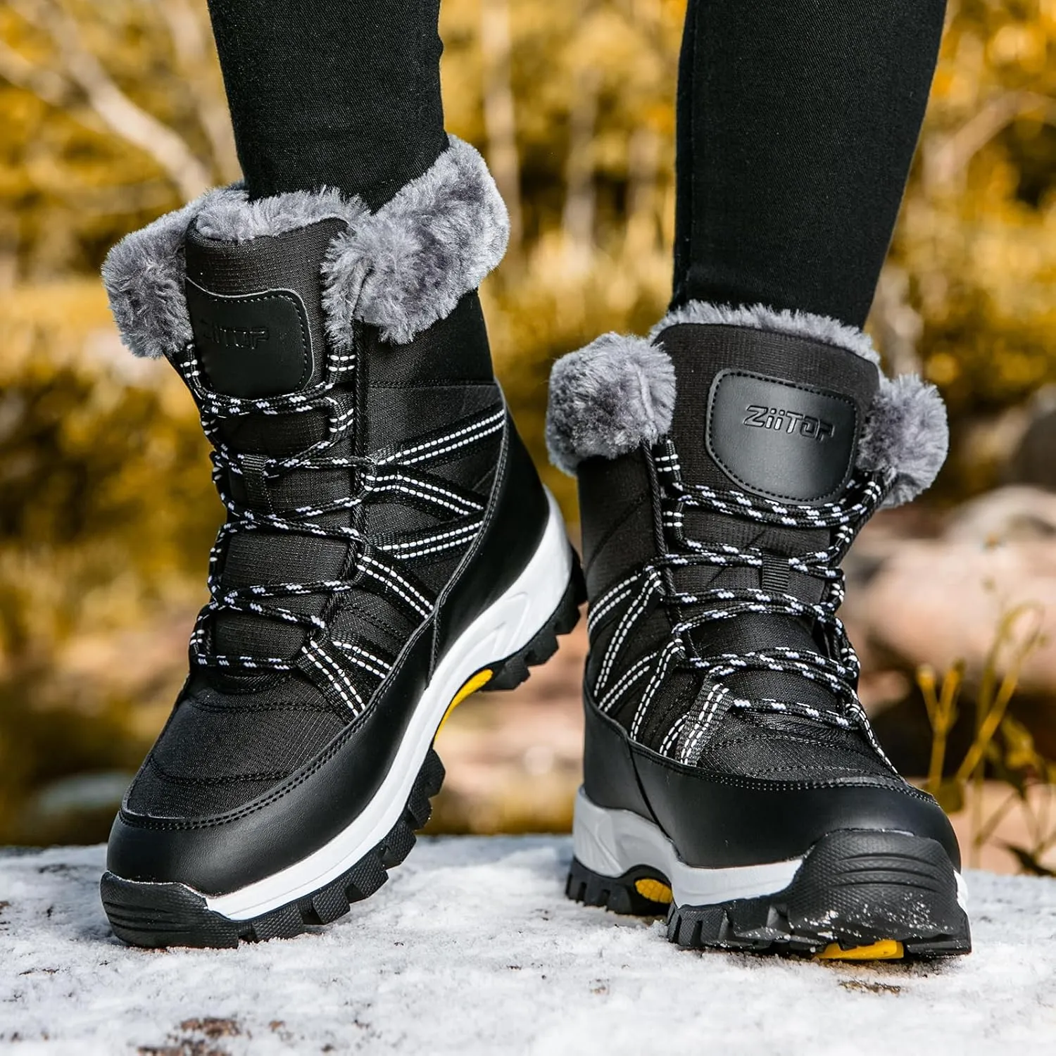 Womens Snow Boots Warm Fur Lined Winter Boots Anti Slip Ankle Boots Mid Calf Snowboots Waterproof and Cold-Resistant Outdoor Walking Shoes for Women Ladies Girls