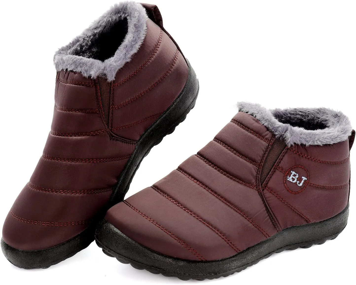 Womens Snow Boots Winter Warm Booties Fur Lined Anti-Slip Ankle Boots Outdoor Slip On Waterproof Booties Comfortable Warm Shoes