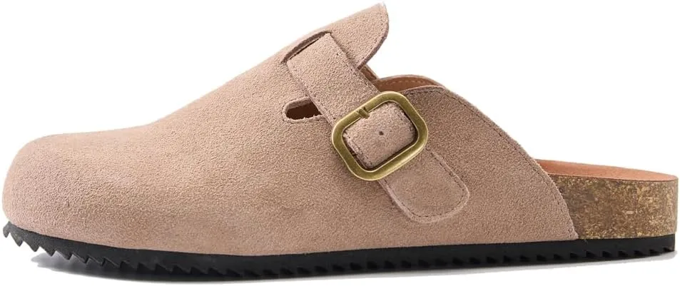Women's Suede Clogs Leather Mules Comfort Cork Footbed Sandals Potato Shoes with Arch Support