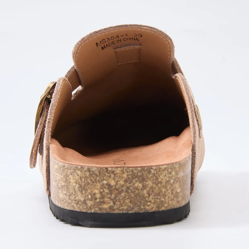 Women's Suede Clogs Leather Mules Comfort Cork Footbed Sandals Potato Shoes with Arch Support