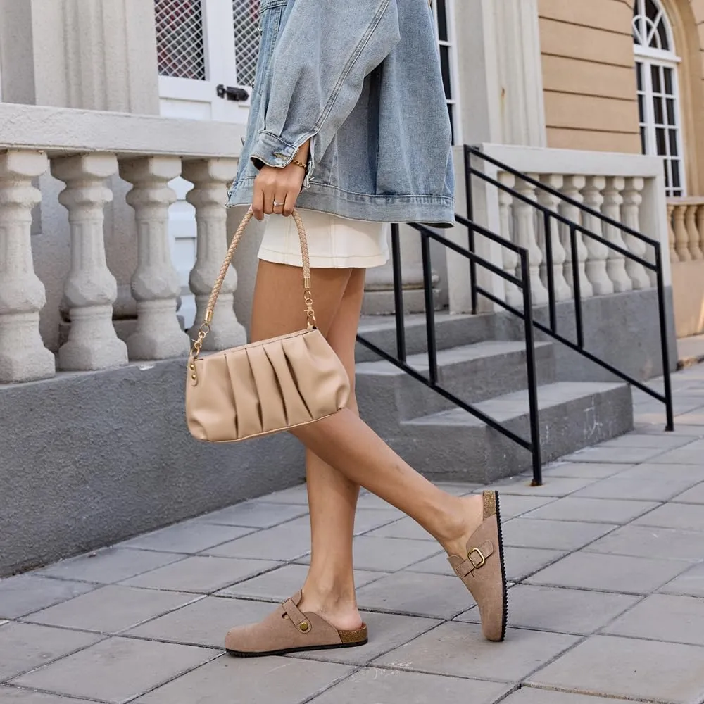 Women's Suede Clogs Leather Mules Comfort Cork Footbed Sandals Potato Shoes with Arch Support