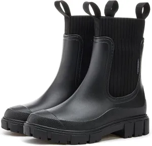 Women's Waterproof Lug Sole Chelsea Ankle Boots fashion slip-on Platform Chunky Heel Combat booties Casual Comfortable non-slip outdoor work Rain shoes Boots