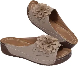 Womens Wedge Sandals 2025 Flower Summer Dressy Flat Open Toe Platform Shoes Casual Boho Slip on Beach Walking Sandals
