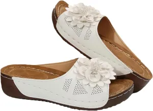 Womens Wedge Sandals 2025 Flower Summer Dressy Flat Open Toe Platform Shoes Casual Boho Slip on Beach Walking Sandals
